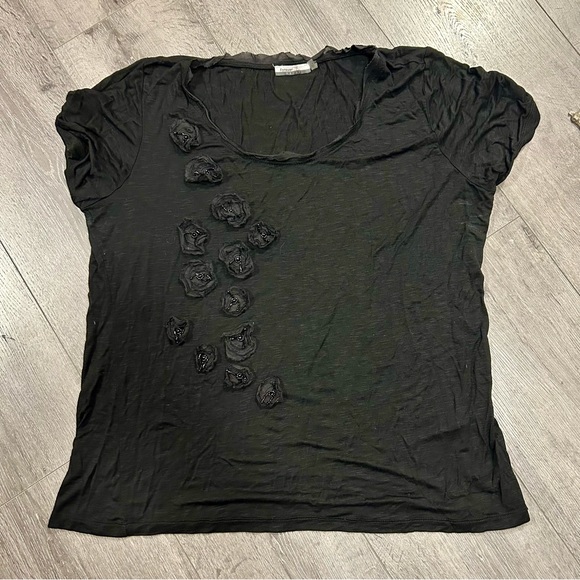 3 for $20 Distressed black Tee, size L loose fit, beaded rose details up on side - Picture 1 of 5
